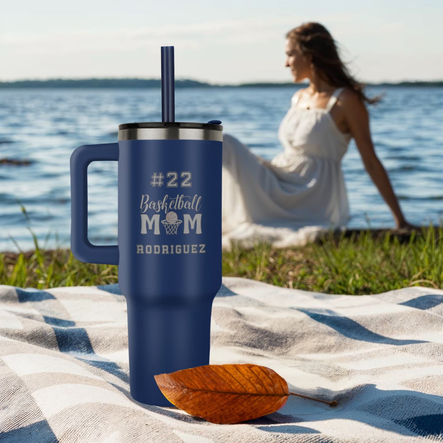 Basketball Mom Tumbler Personalized Gift, 40oz Stainless Steel Sports Drinkware, Custom Engraved Cup with Handle
