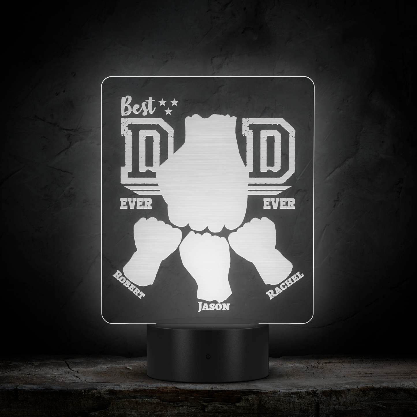 Personalized Best Dad Ever Fist Bump Acrylic Light - Choose 1-4 Children Personalized With Names