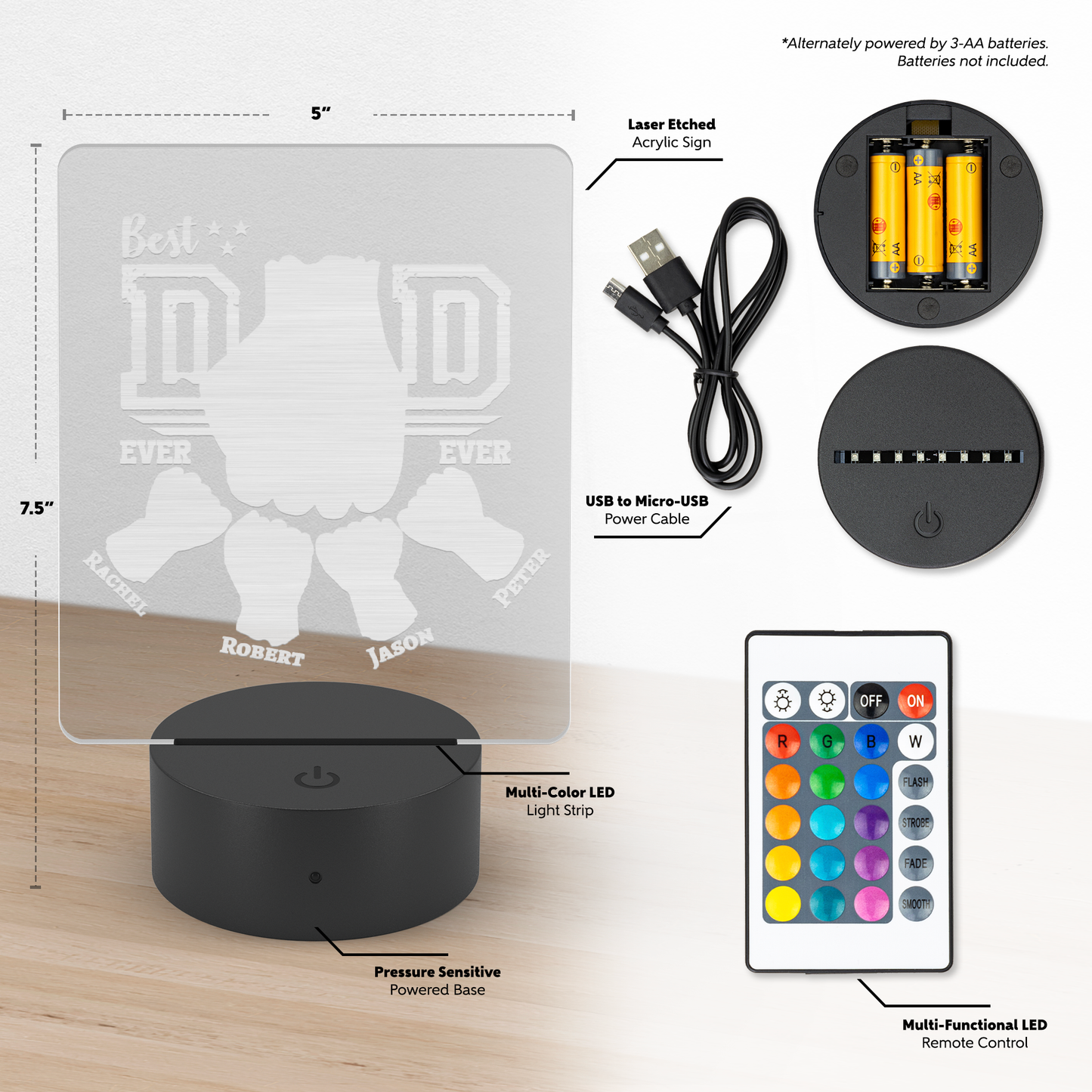 Personalized Best Dad Ever Fist Bump Acrylic Light - Choose 1-4 Children Personalized With Names