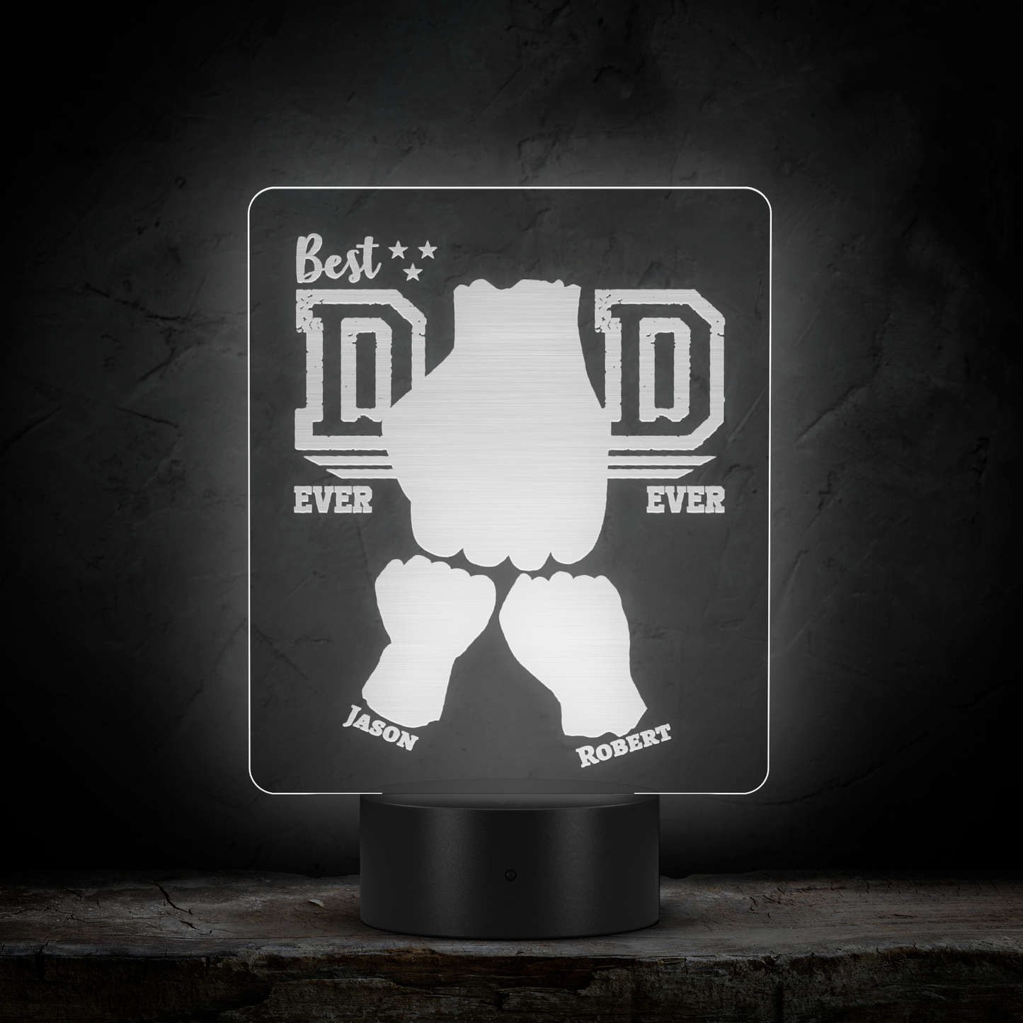 Personalized Best Dad Ever Fist Bump Acrylic Light - Choose 1-4 Children Personalized With Names