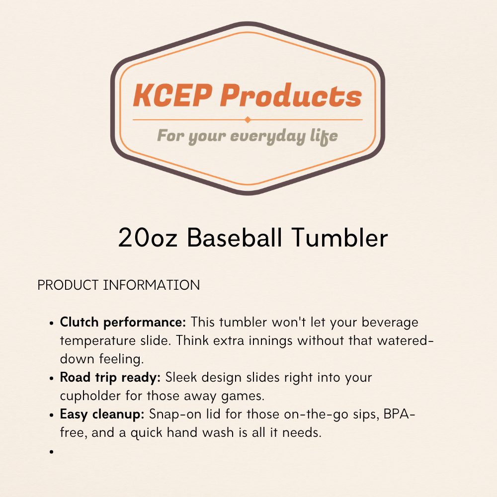 Personalized Player 20oz Baseball Tumbler Name and Jersey Number
