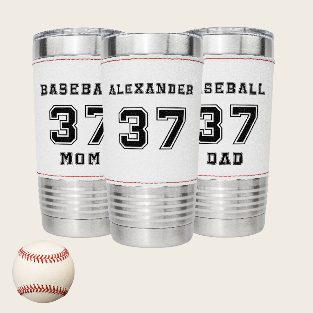 Personalized Player 20oz Baseball Tumbler Name and Jersey Number