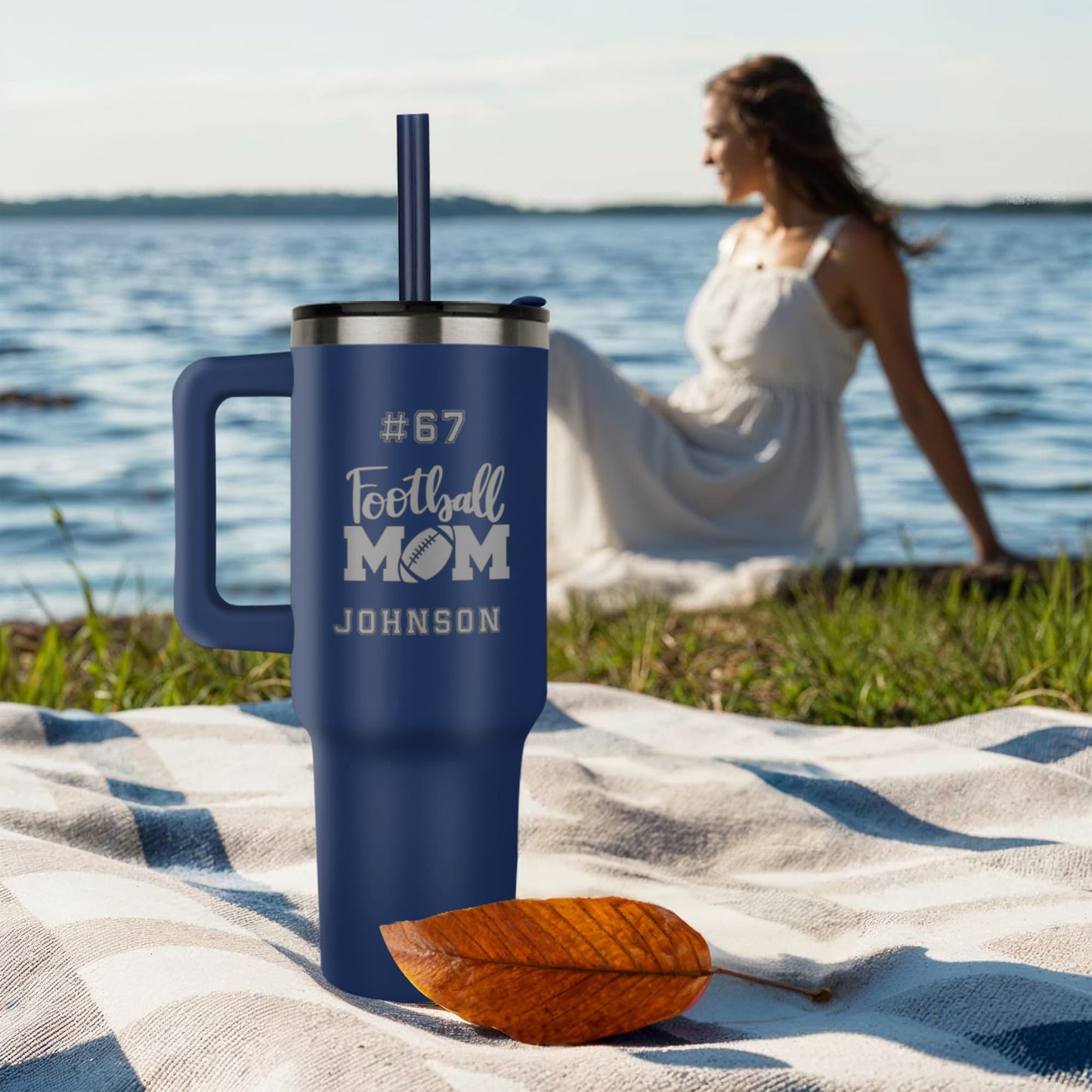 40oz Laser Engraved Tumbler, Stainless Steel Insulated Travel Mug, Custom Football Mom Gift, Personalized Hydrating Cup