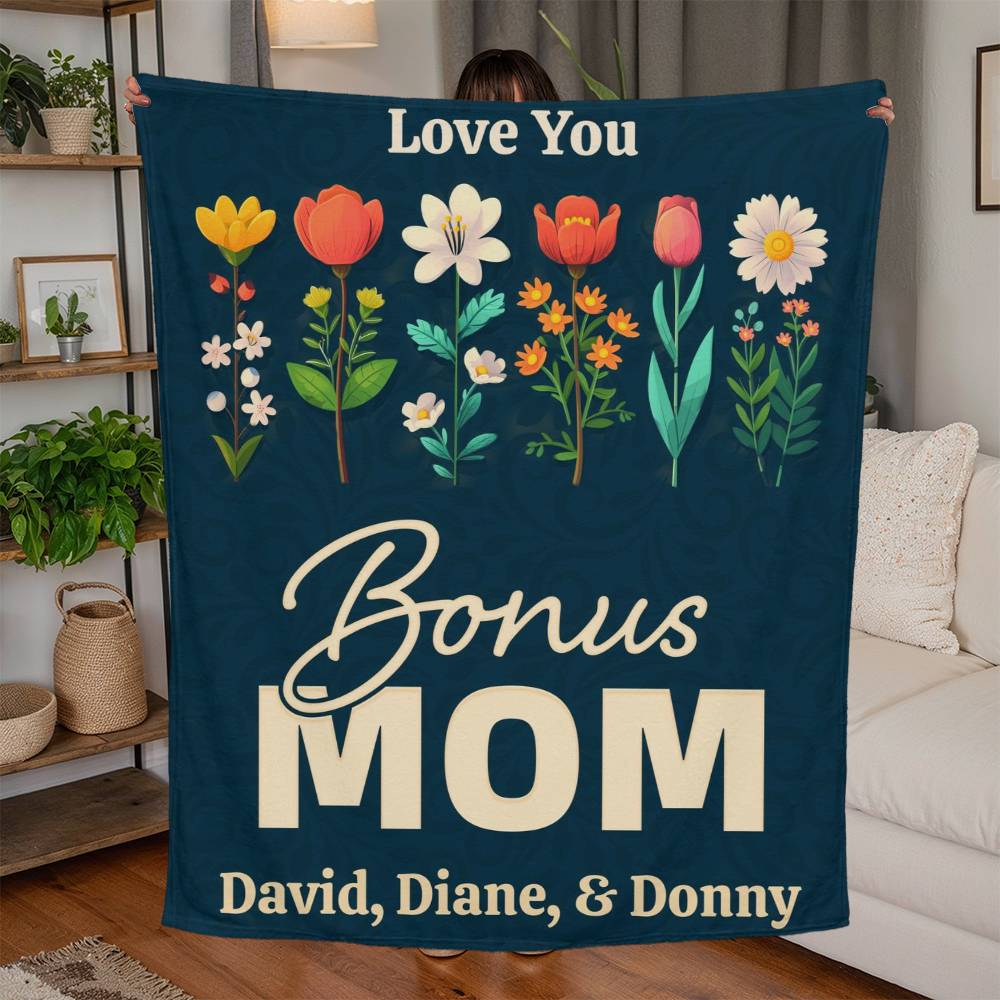 Personalized Bonus Mom Jersey Fleece Blanket 50" x 60"
