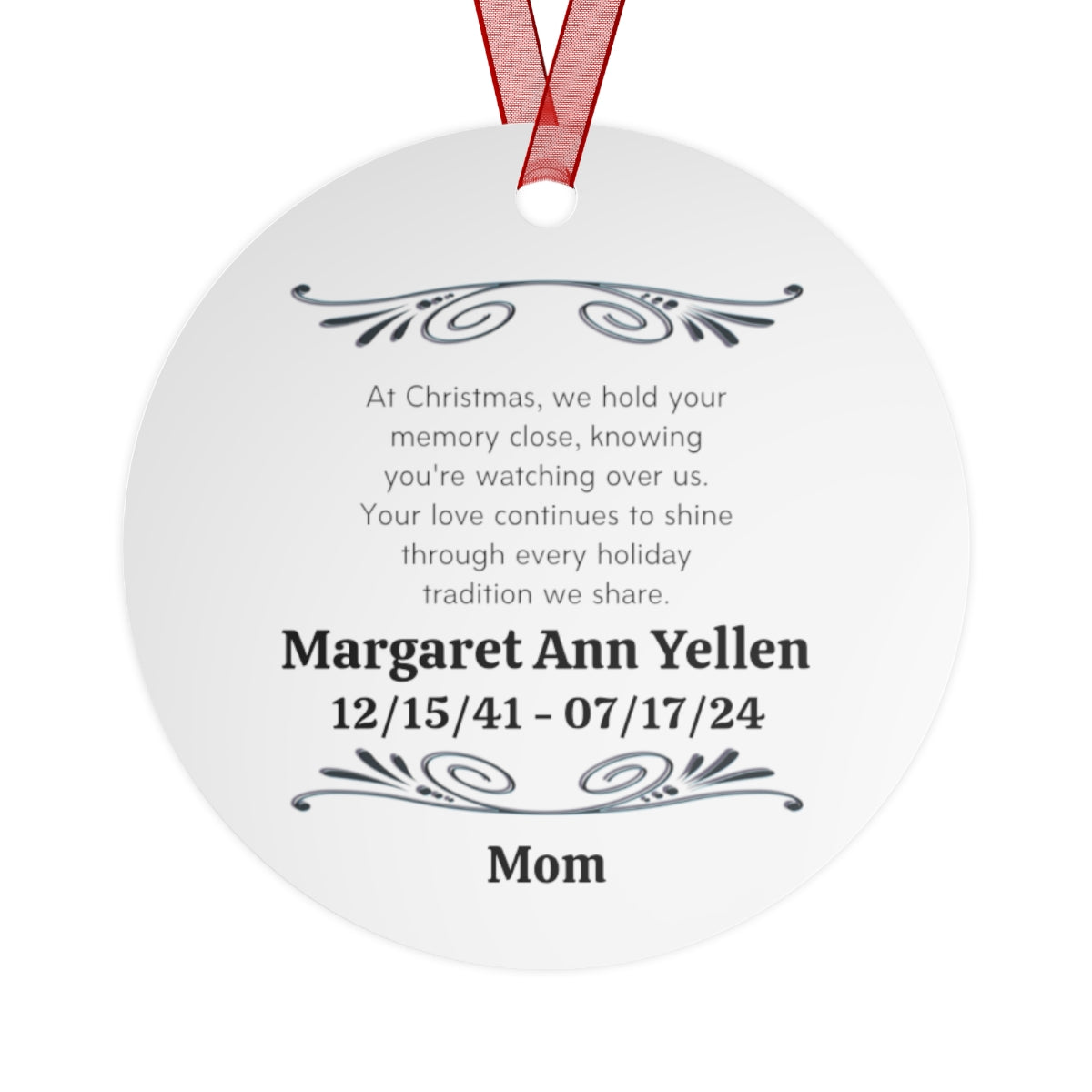 Memorial Customized Christmas Metal Ornaments Two-Sided Print