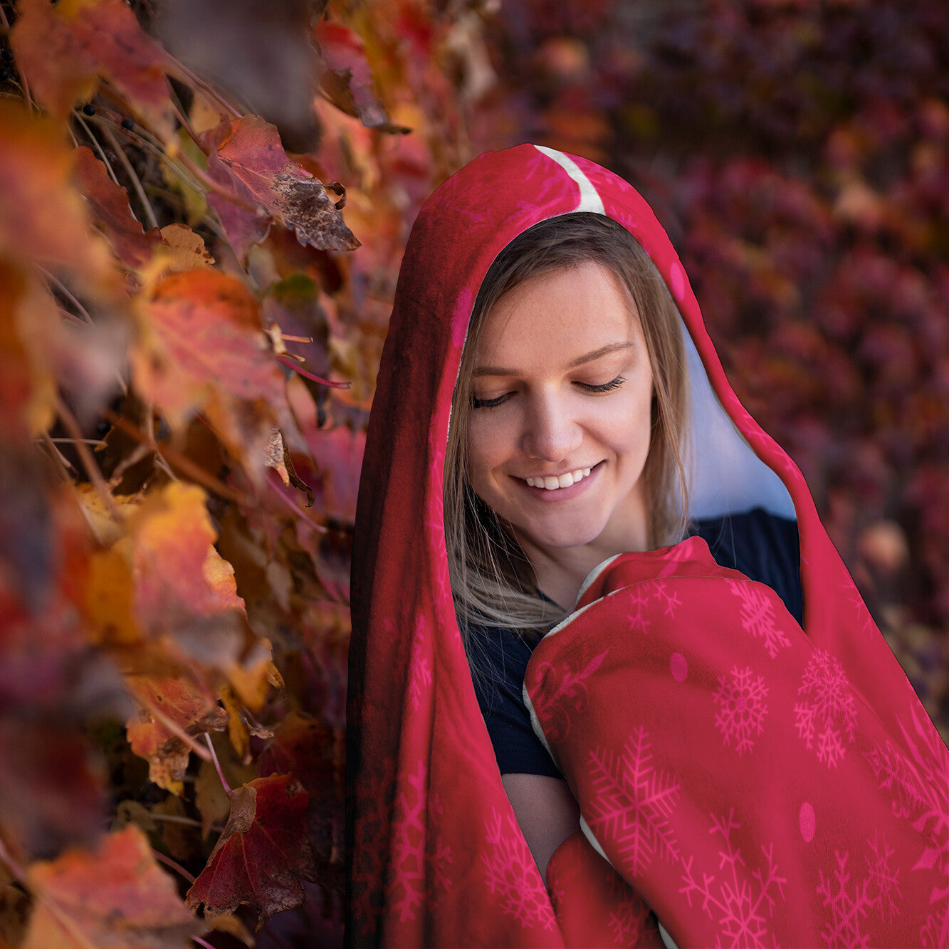 Festive Red Christmas Hooded Blanket