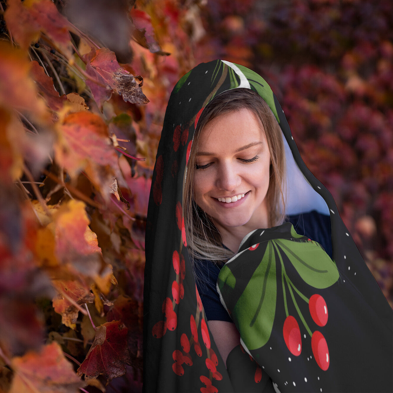 Hallmark Movie Watching Hooded Blanket - Holly Berries