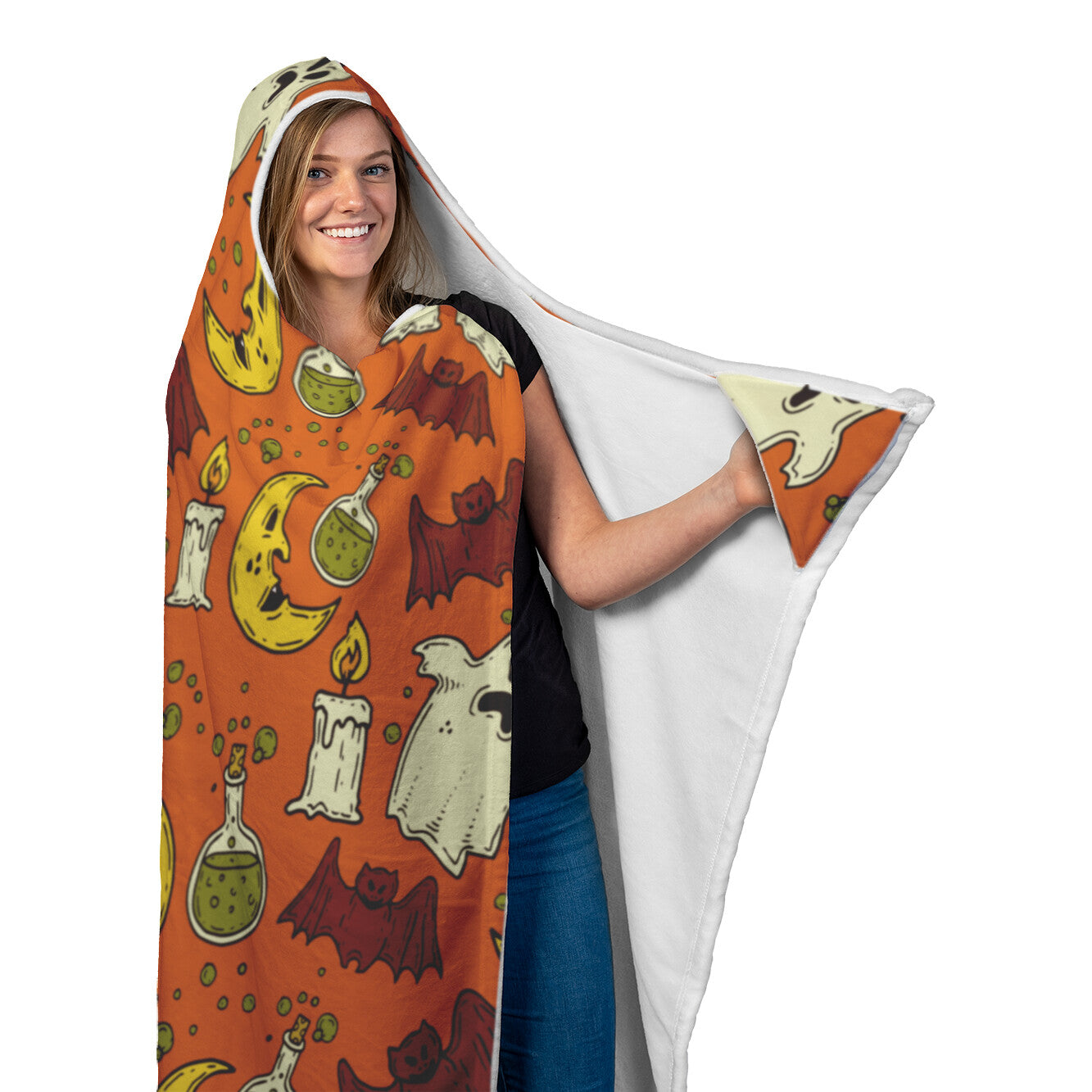 Orange Halloween Hooded Blanket