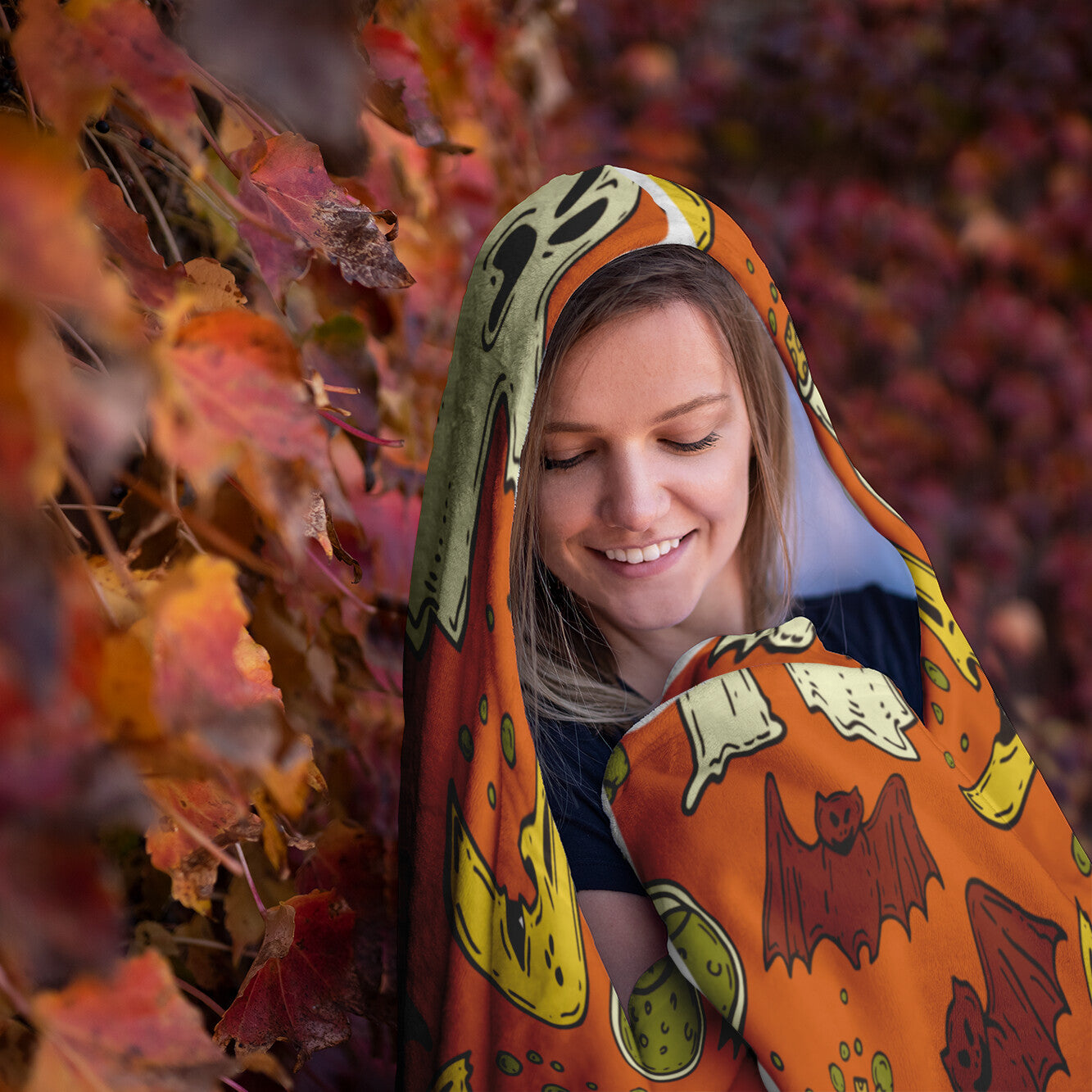 Orange Halloween Hooded Blanket