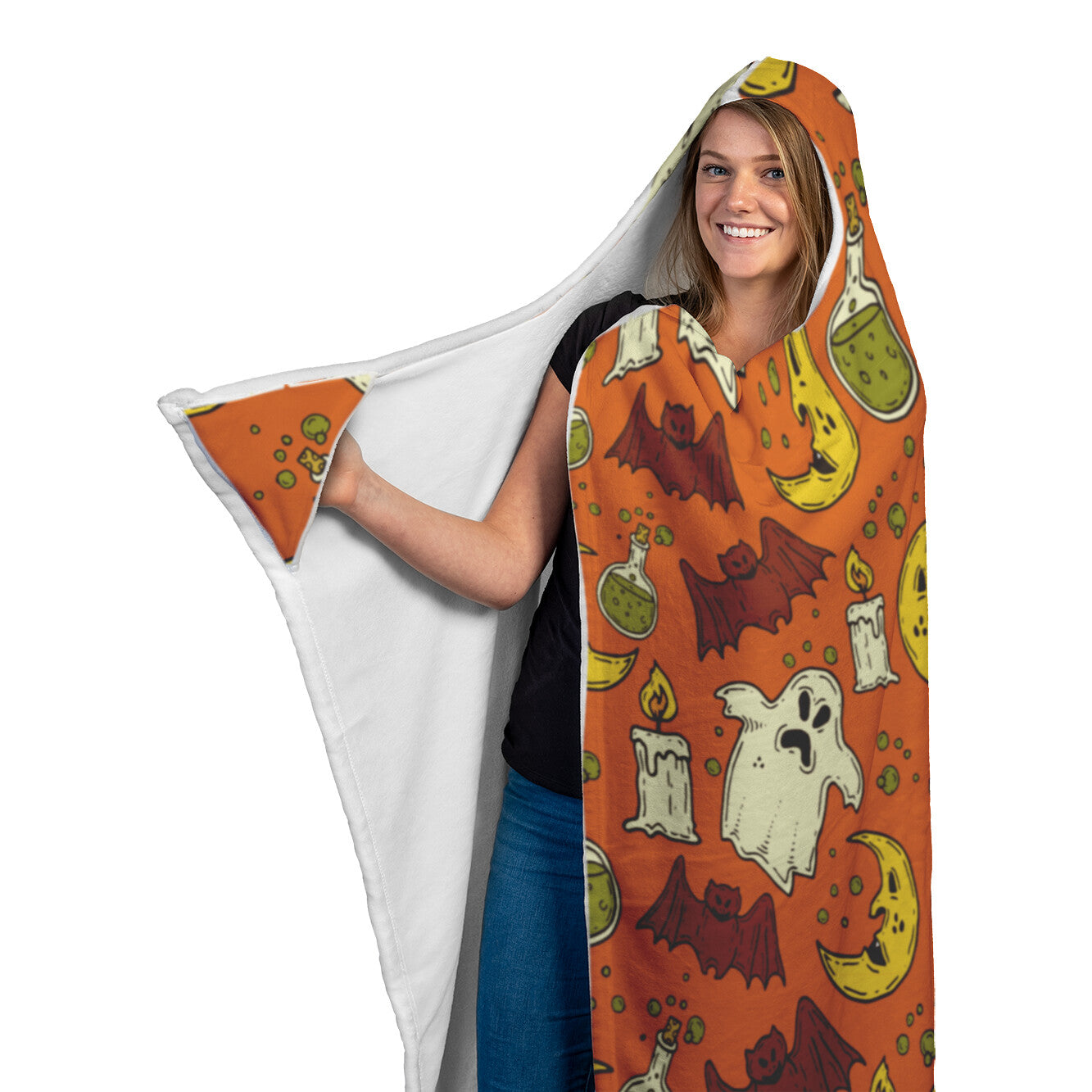 Orange Halloween Hooded Blanket