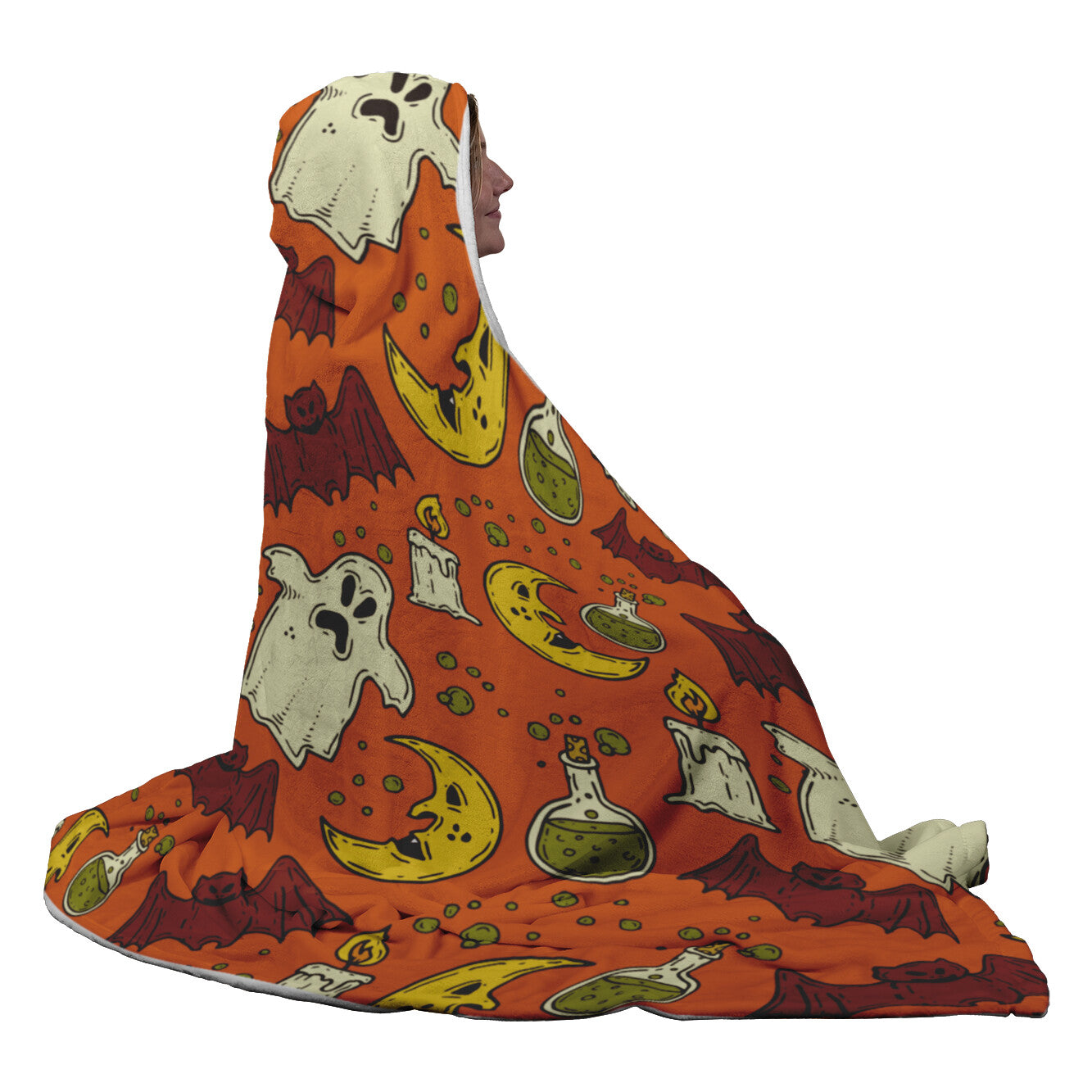Orange Halloween Hooded Blanket