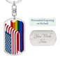 American Pride Dog Tag Keychain - Silver or Gold - Engraving Option