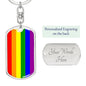 LGBT - 6 Color Pride Flag Dog Tag Keychain - Gold or Silver - Engraving Option
