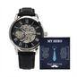 Men's Openwork Watch in Luxury Mahogany Box - For Dad My Hero