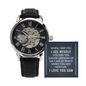 Men's Openwork Watch in Luxury Mahogany Box - Gift for Son