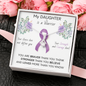 PANCREATIC CANCER Ribbon My DAUGHTER is a Warrior - Silver Ribbon Necklace Supporting Daughter