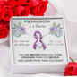 PANCREATIC CANCER Ribbon My DAUGHTER is a Warrior - Silver Ribbon Necklace Supporting Daughter