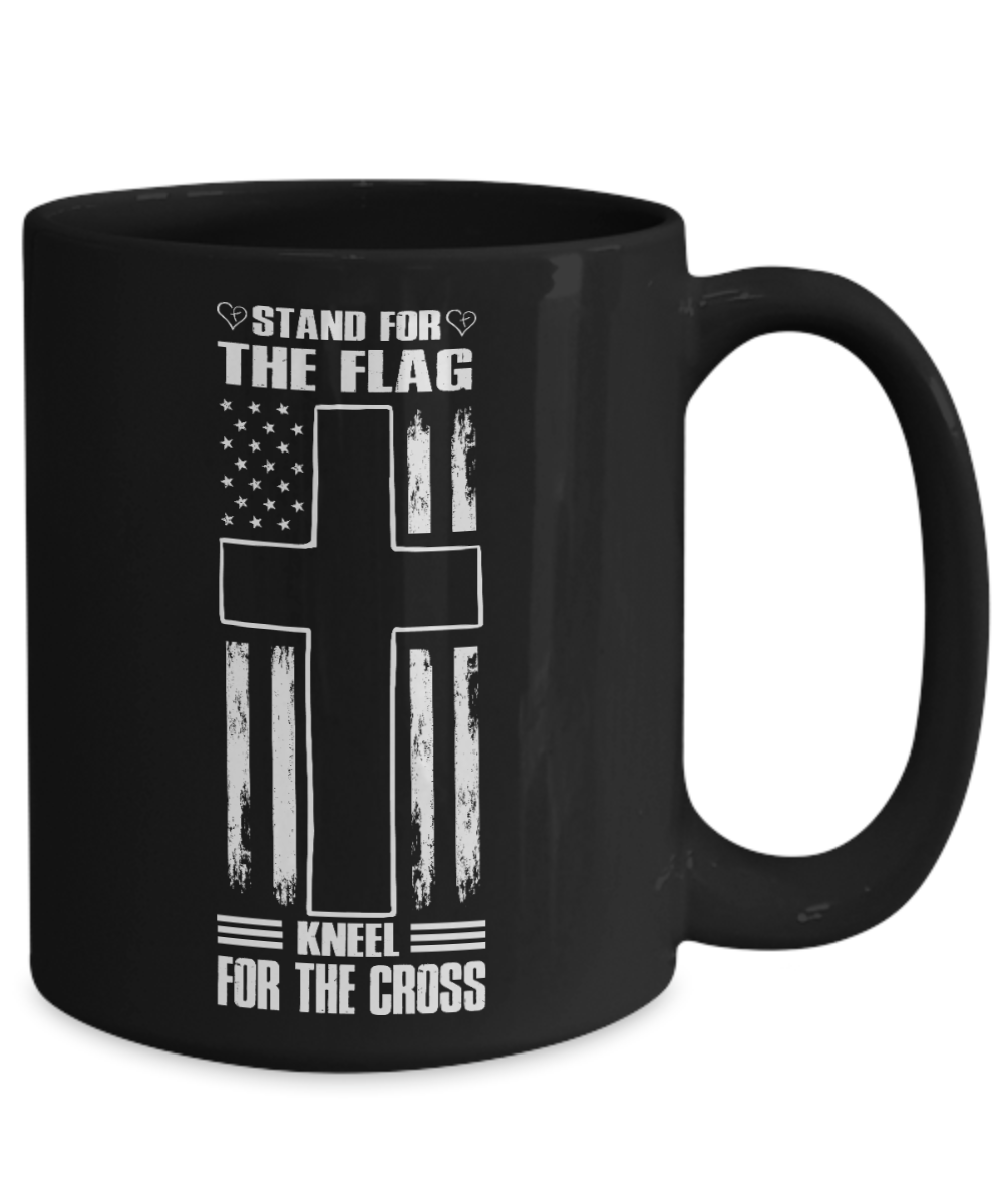 Stand For The Flag Kneel For The Cross 15oz Black Ceramic Mug