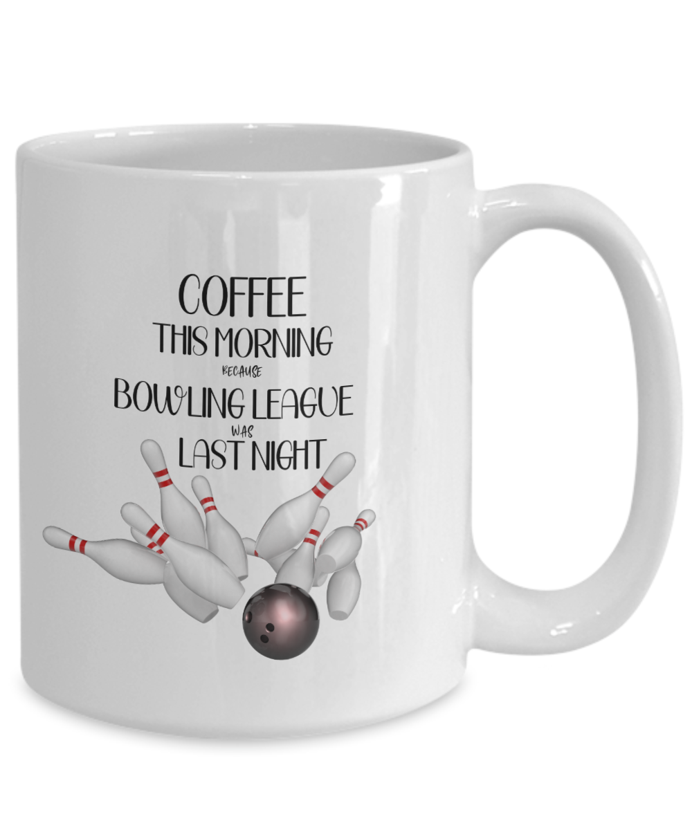 Bowling League Coffee Mug 15oz Ceramic White
