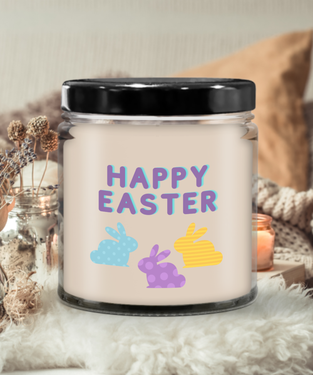Happy Easter Colorful Bunnies Vanilla Scented Candle - Keepsake Jar with Lid