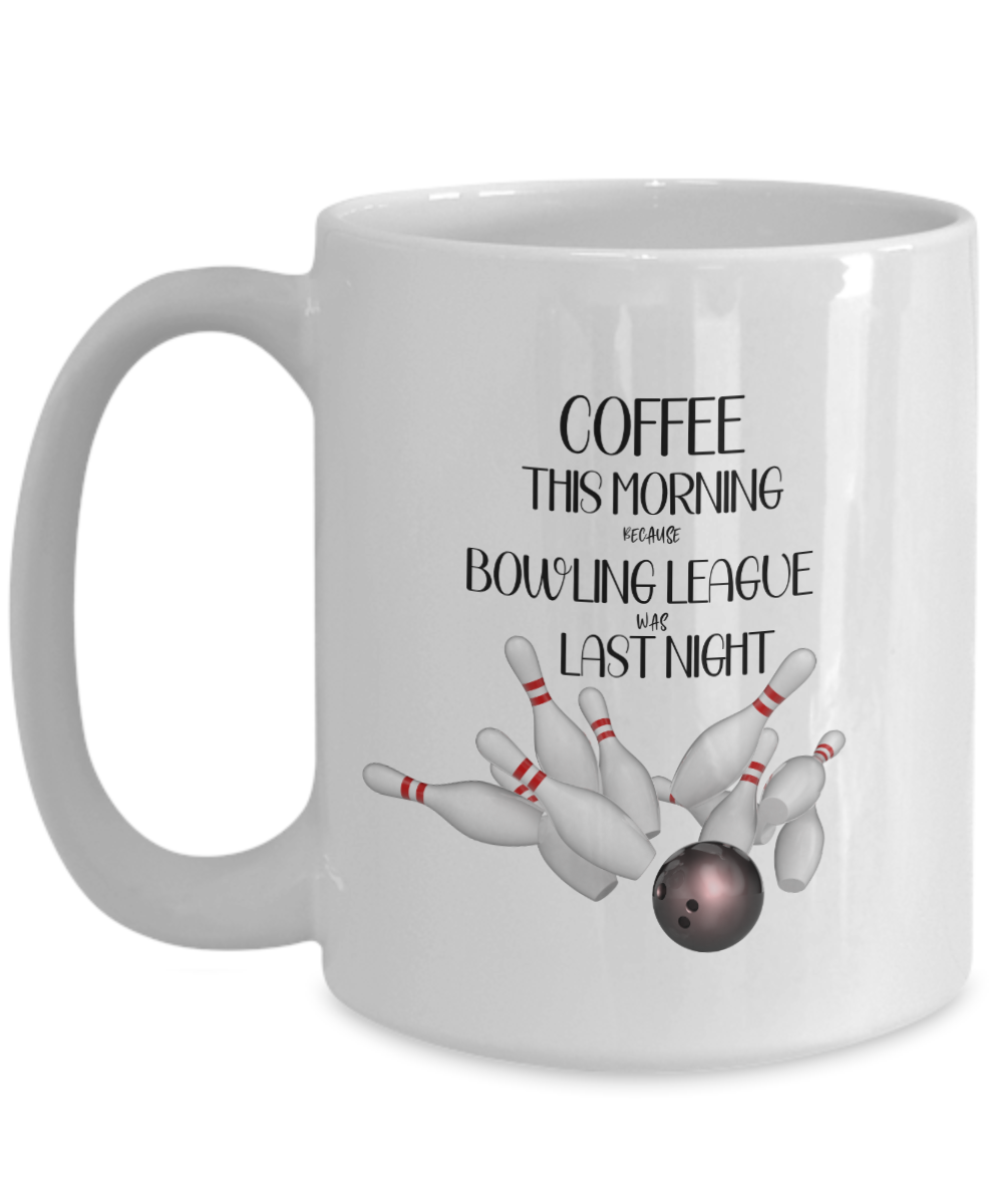 Bowling League Coffee Mug 15oz Ceramic White
