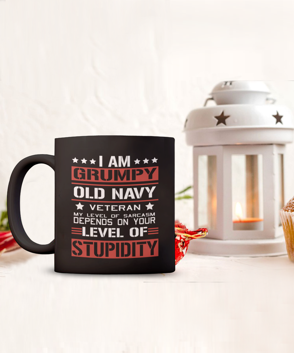 I Am Old Grumpy Navy Veteran 15oz Black Ceramic Mug