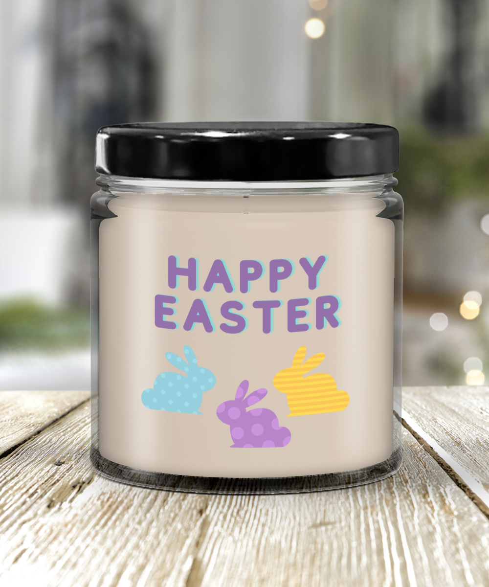 Happy Easter Colorful Bunnies Vanilla Scented Candle - Keepsake Jar with Lid