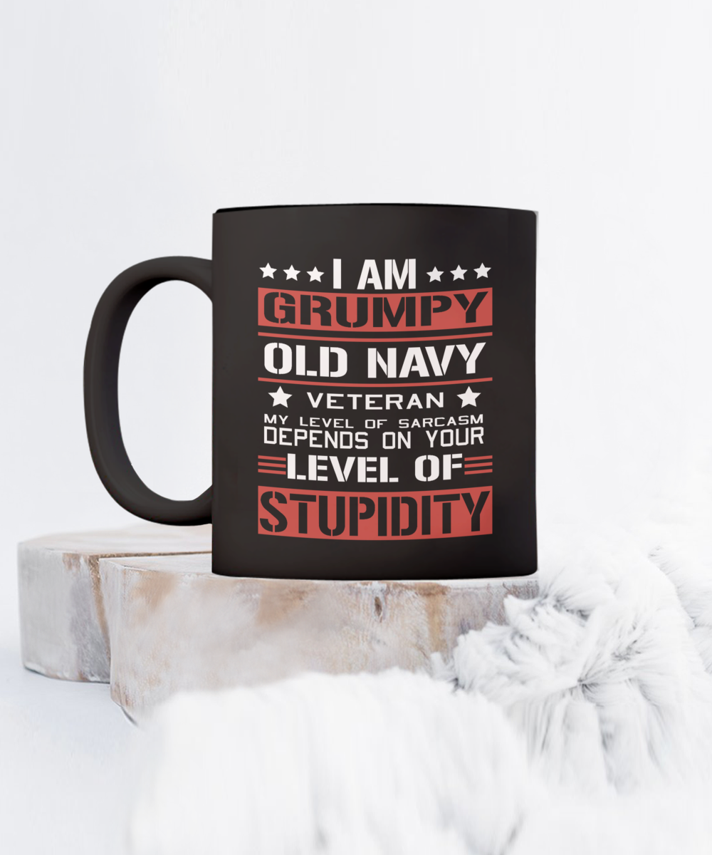 I Am Old Grumpy Navy Veteran 15oz Black Ceramic Mug