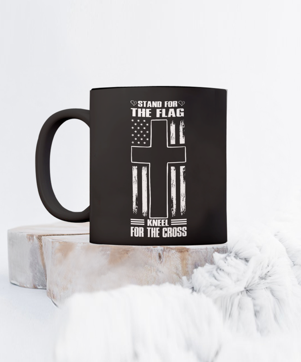 Stand For The Flag Kneel For The Cross 15oz Black Ceramic Mug