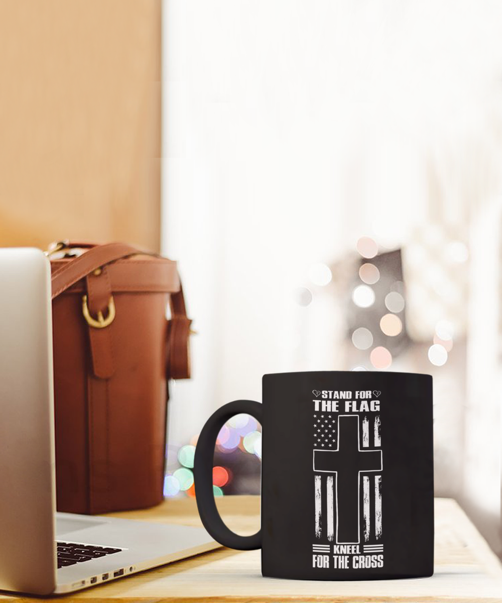 Stand For The Flag Kneel For The Cross 15oz Black Ceramic Mug