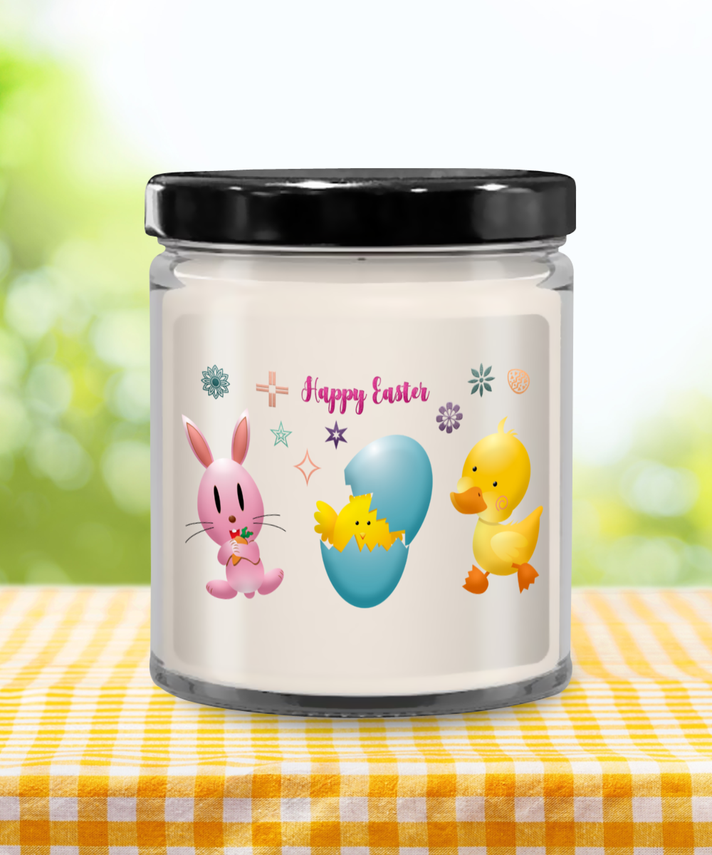 Happy Easter Bunny and Chicks Vanilla Scented Candle in Keepsake Jar with Lid