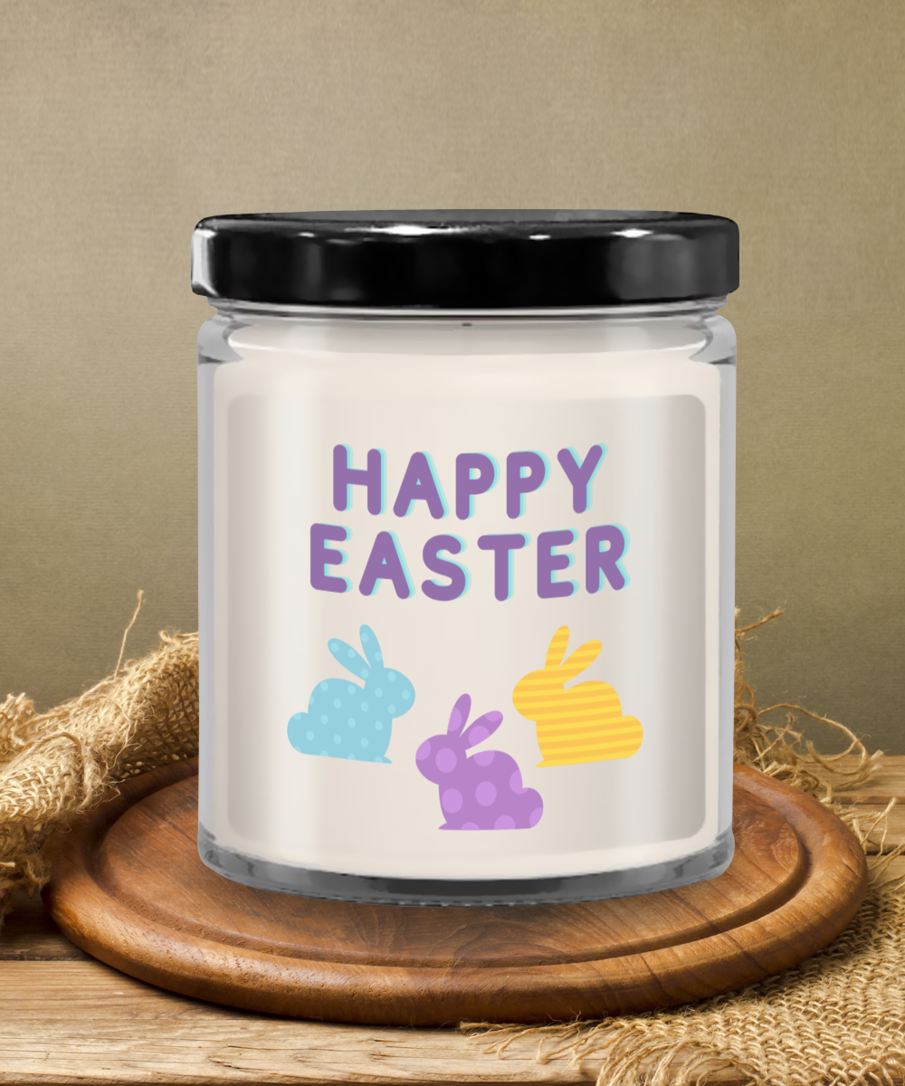 Happy Easter Colorful Bunnies Vanilla Scented Candle - Keepsake Jar with Lid