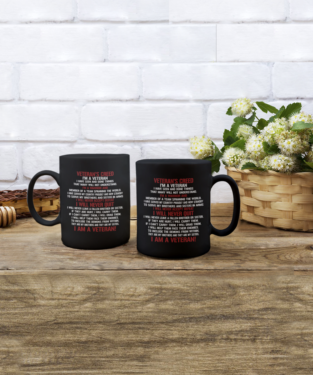 Veteran's Creed 15oz Black Ceramic Mug