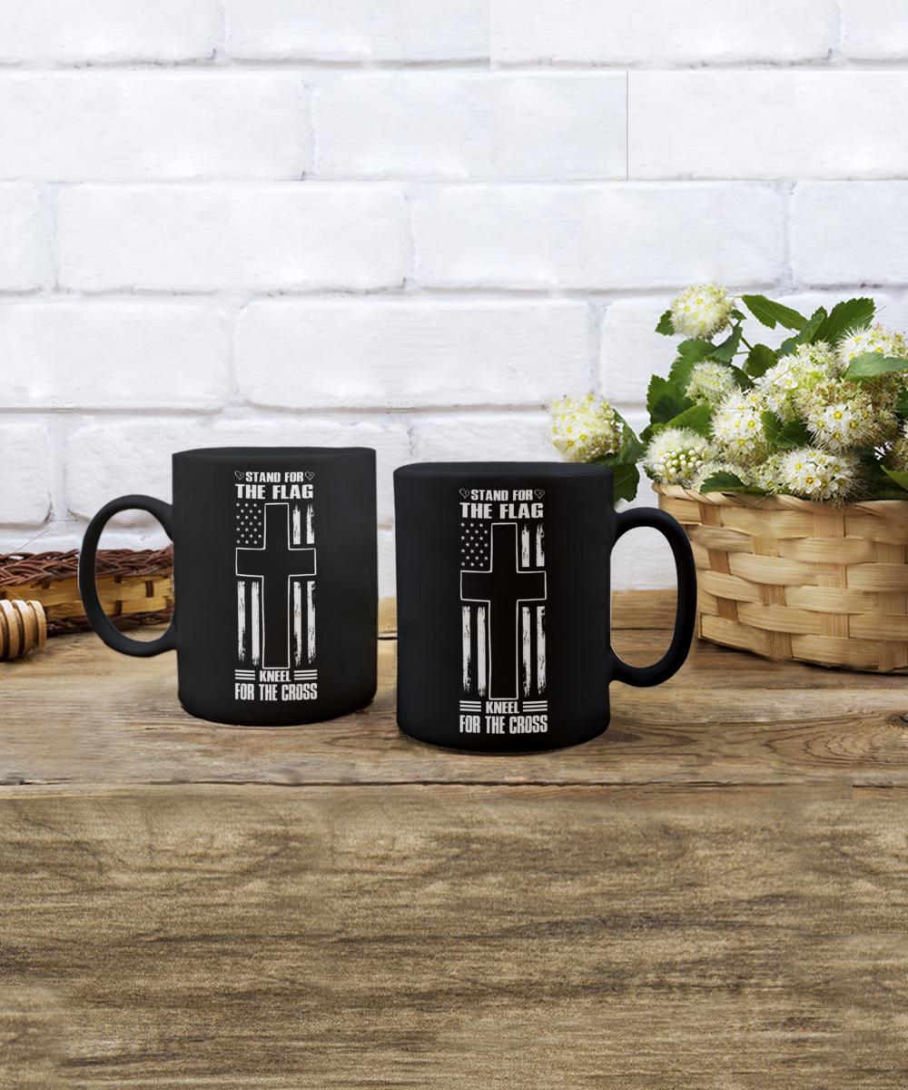 Stand For The Flag Kneel For The Cross 15oz Black Ceramic Mug