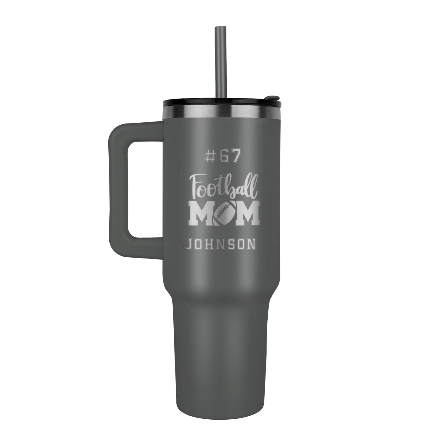 40oz Laser Engraved Tumbler, Stainless Steel Insulated Travel Mug, Custom Football Mom Gift, Personalized Hydrating Cup