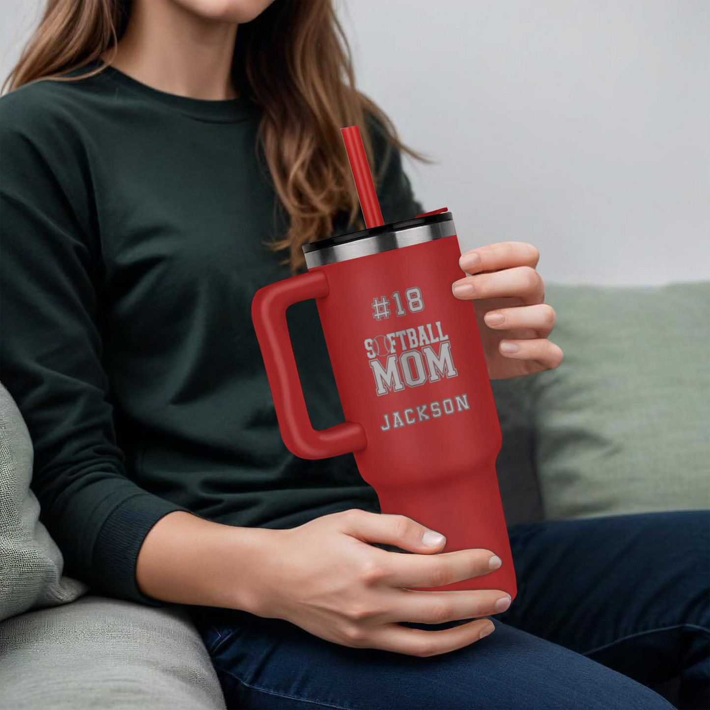 40oz Personalized Custom Softball Mom Tumbler