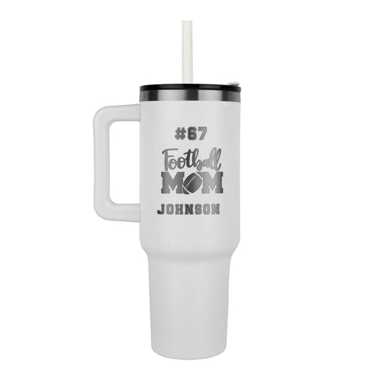 40oz Laser Engraved Tumbler, Stainless Steel Insulated Travel Mug, Custom Football Mom Gift, Personalized Hydrating Cup