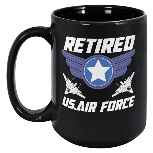 Retired Air Force Veteran Ceramic Black Mug (11oz or 15oz)