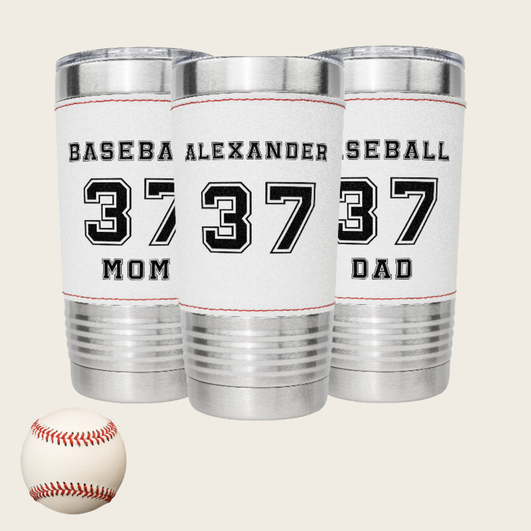 Personalized Player 20oz Baseball Tumbler Name and Jersey Number for Mom and Dad