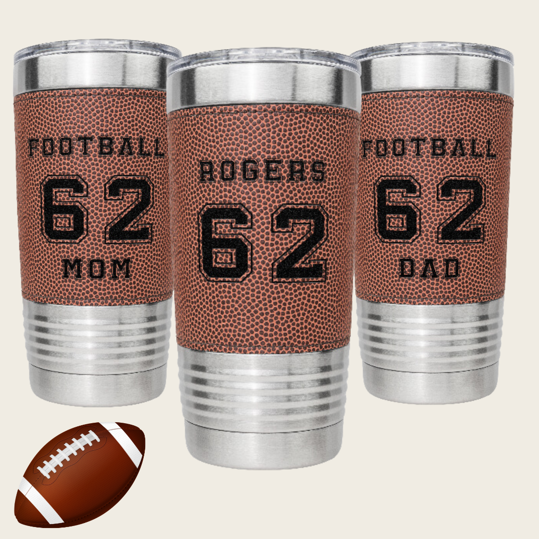 Personalized Player 20oz Football Tumbler Name and Jersey Number for Mom and Dad