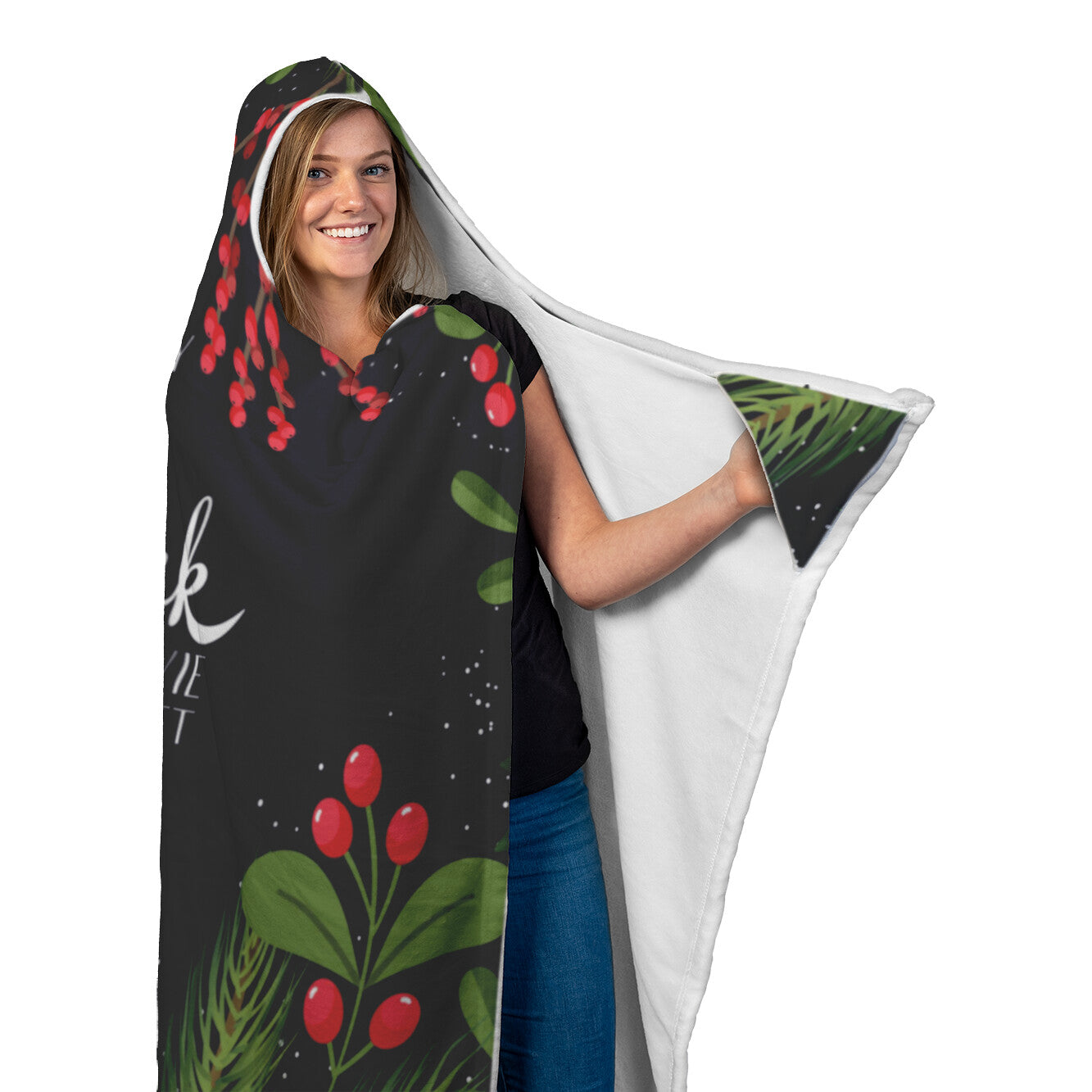 Hallmark Movie Watching Hooded Blanket - Holly Berries