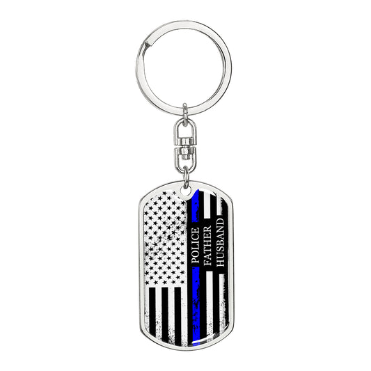Police Father Husband - Dog Tag Keychain - Silver or Gold - Engraving Option