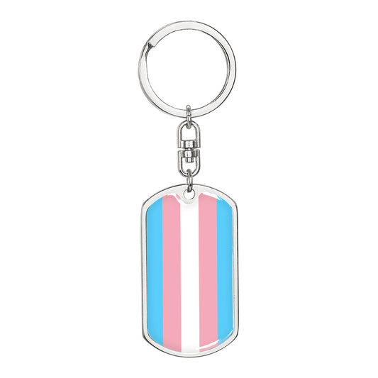 Transgender Pride Flag - Dog Tag Keychain - Gold or Silver - Engraving Option