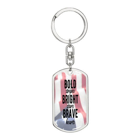 Bold Stripes Bright Stars Brave Hearts Dog Tag Style Keychain