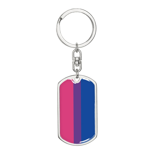 BiSexual Pride Flag - Dog Tag Keychain - Silver or Gold - Engraving Option
