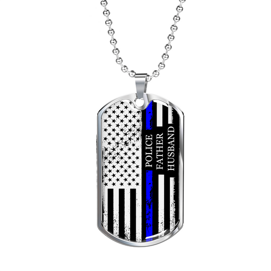 Police Father Husband - Dog Tag Chain - Silver or Gold - Engraving Option