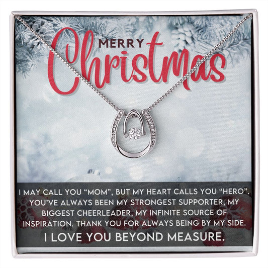 Merry Christmas Mom Lucky Horseshoe Pendant