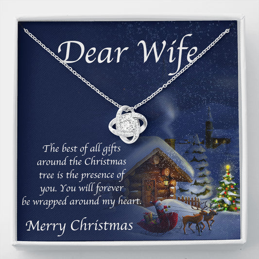 Merry Christmas Wrapped Around My Heart Love Knot Necklace - Gift for Wife