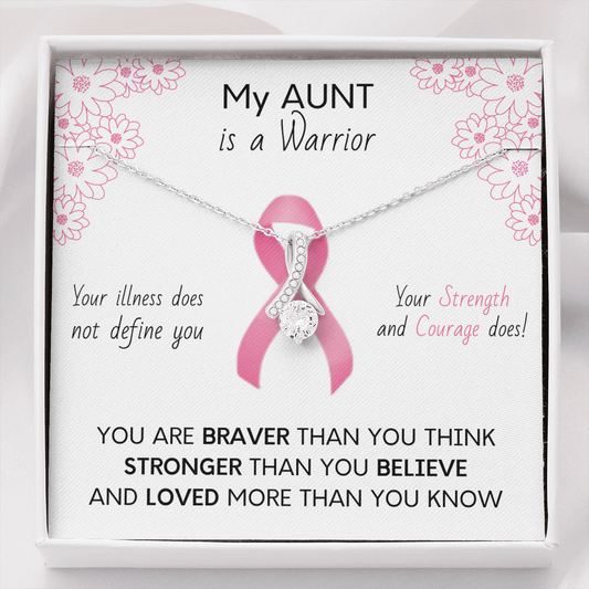 BREAST CANCER Ribbon My AUNT Is A Warrior - Beautiful Ribbon Necklace - Breast Cancer Awareness for Aunt