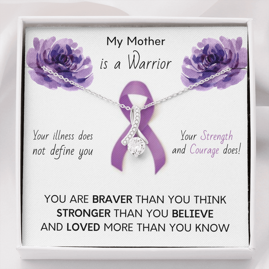 PANCREATIC CANCER Ribbon - My Mother Is a Warrior - Pancreatic Cancer Ribbon Necklace Supporting Mother